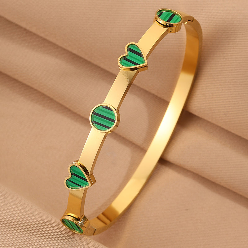 Heart Shape Rock Style Bangle For Super Bowl Featuring 304 Stainless Steel With 18K Real Gold Plated And Stone-Free Inlay