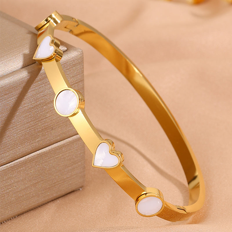 Heart Shape Rock Style Bangle For Super Bowl Featuring 304 Stainless Steel With 18K Real Gold Plated And Stone-Free Inlay