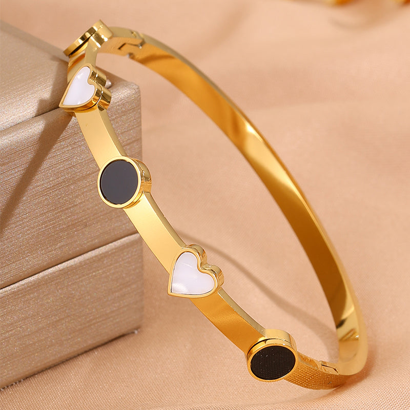 Heart Shape Rock Style Bangle For Super Bowl Featuring 304 Stainless Steel With 18K Real Gold Plated And Stone-Free Inlay