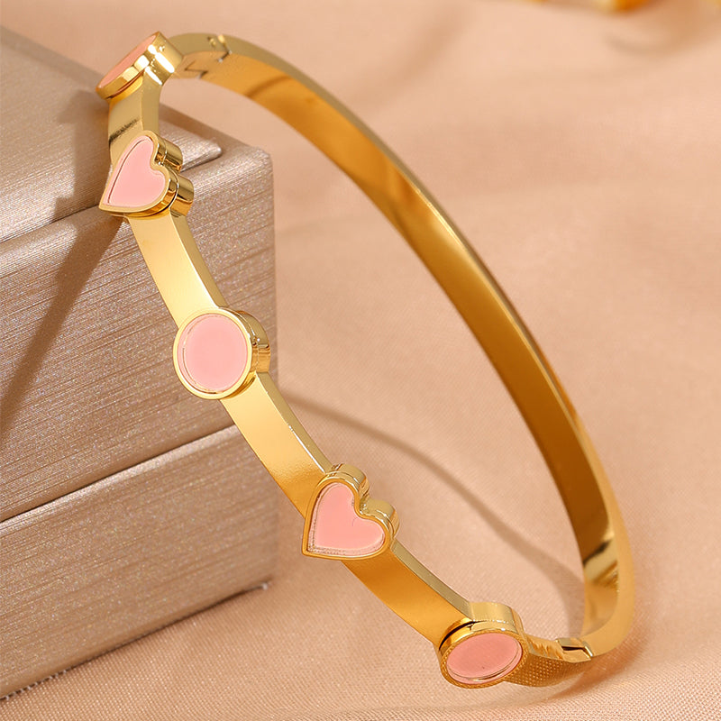 Heart Shape Rock Style Bangle For Super Bowl Featuring 304 Stainless Steel With 18K Real Gold Plated And Stone-Free Inlay