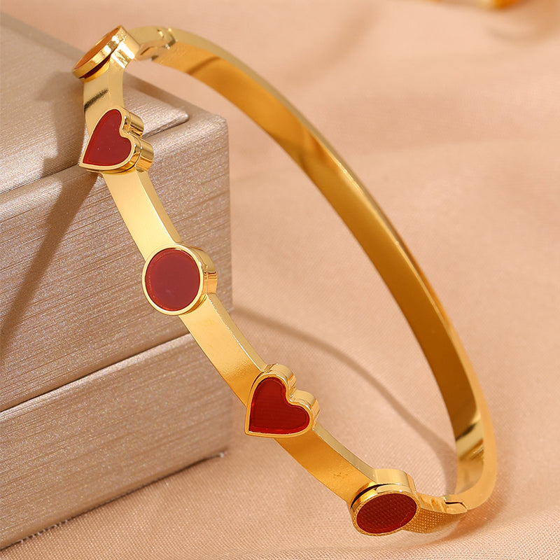 Heart Shape Rock Style Bangle For Super Bowl Featuring 304 Stainless Steel With 18K Real Gold Plated And Stone-Free Inlay
