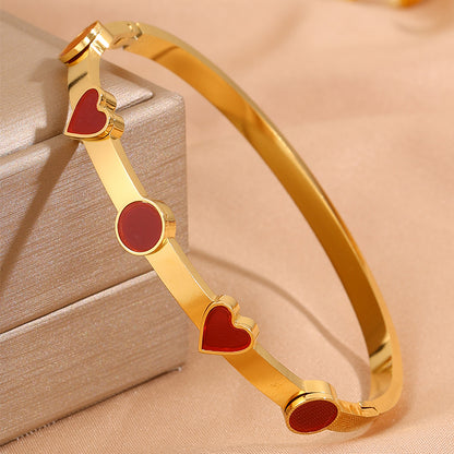 Heart Shape Rock Style Bangle For Super Bowl Featuring 304 Stainless Steel With 18K Real Gold Plated And Stone-Free Inlay