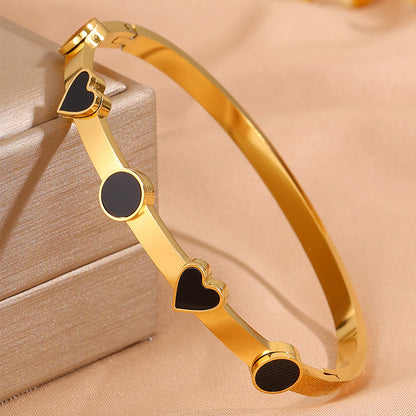 Heart Shape Rock Style Bangle For Super Bowl Featuring 304 Stainless Steel With 18K Real Gold Plated And Stone-Free Inlay