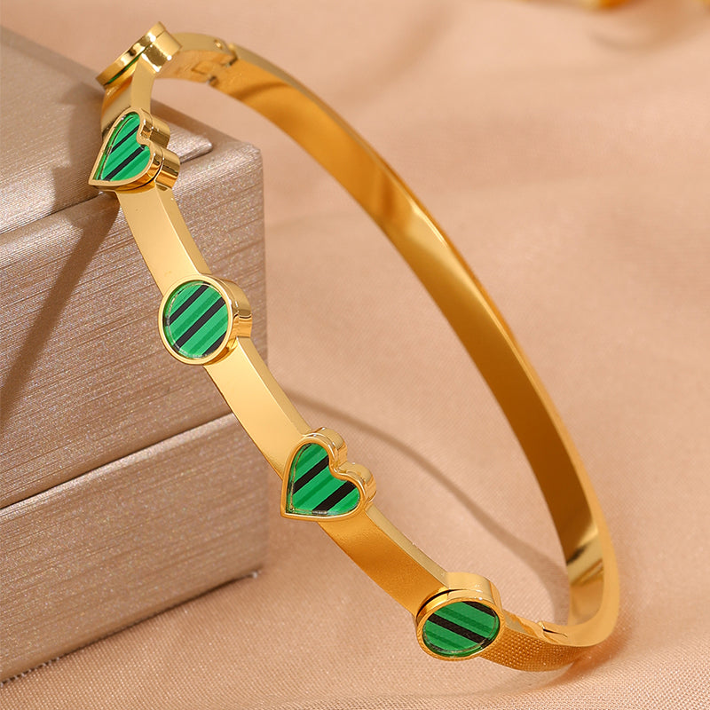 Heart Shape Rock Style Bangle For Super Bowl Featuring 304 Stainless Steel With 18K Real Gold Plated And Stone-Free Inlay