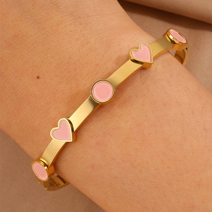 Heart Shape Rock Style Bangle For Super Bowl Featuring 304 Stainless Steel With 18K Real Gold Plated And Stone-Free Inlay