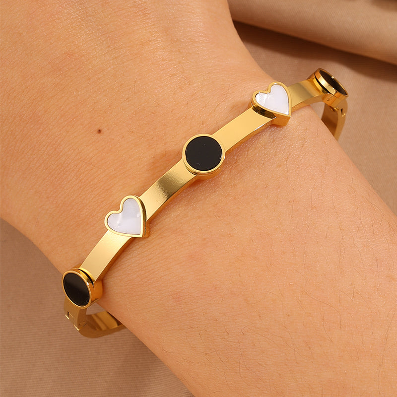 Heart Shape Rock Style Bangle For Super Bowl Featuring 304 Stainless Steel With 18K Real Gold Plated And Stone-Free Inlay