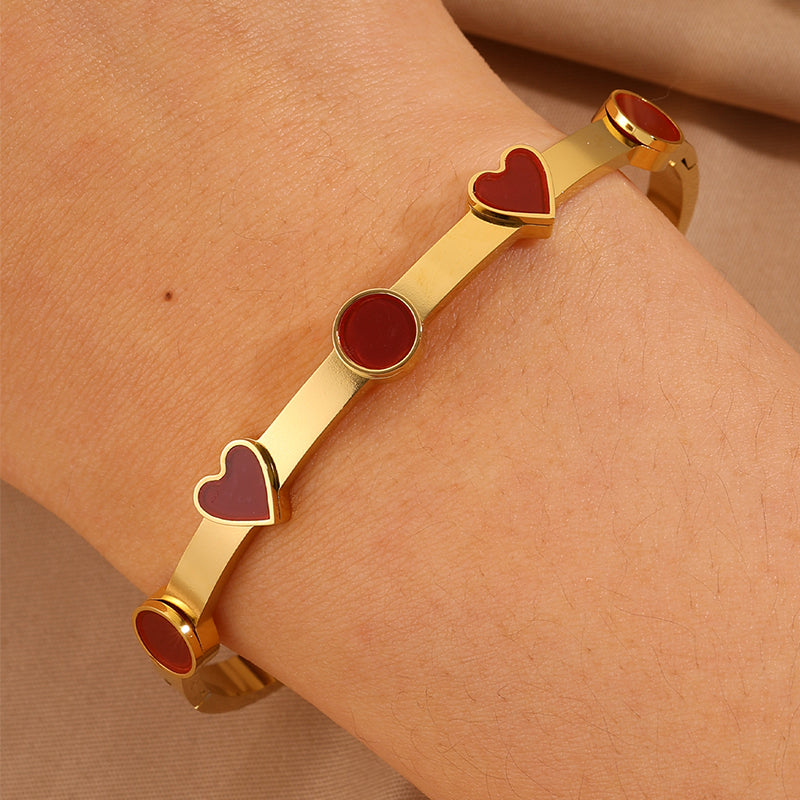 Heart Shape Rock Style Bangle For Super Bowl Featuring 304 Stainless Steel With 18K Real Gold Plated And Stone-Free Inlay