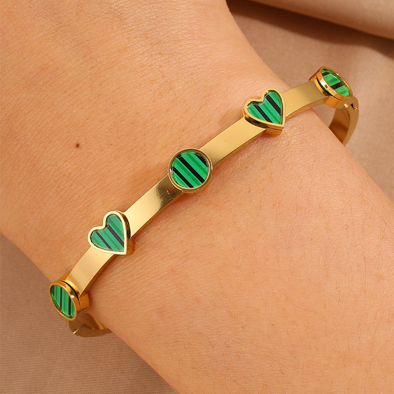 Heart Shape Rock Style Bangle For Super Bowl Featuring 304 Stainless Steel With 18K Real Gold Plated And Stone-Free Inlay
