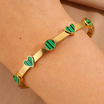 Heart Shape Rock Style Bangle For Super Bowl Featuring 304 Stainless Steel With 18K Real Gold Plated And Stone-Free Inlay