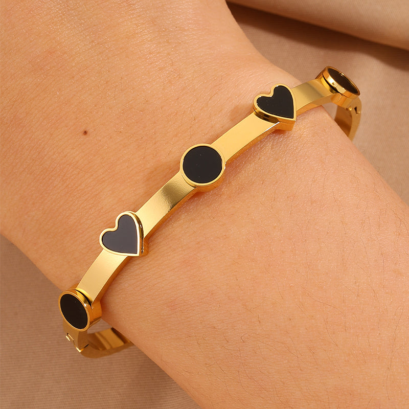 Heart Shape Rock Style Bangle For Super Bowl Featuring 304 Stainless Steel With 18K Real Gold Plated And Stone-Free Inlay