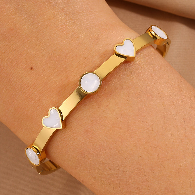 Heart Shape Rock Style Bangle For Super Bowl Featuring 304 Stainless Steel With 18K Real Gold Plated And Stone-Free Inlay
