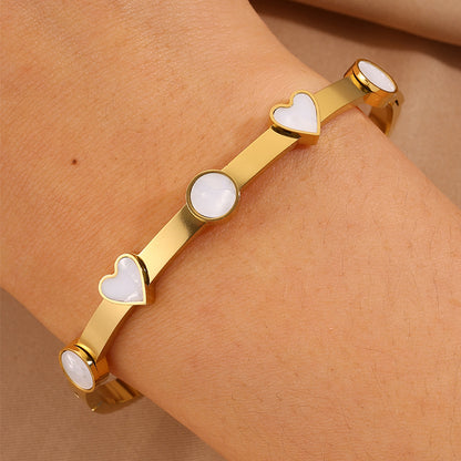 Heart Shape Rock Style Bangle For Super Bowl Featuring 304 Stainless Steel With 18K Real Gold Plated And Stone-Free Inlay
