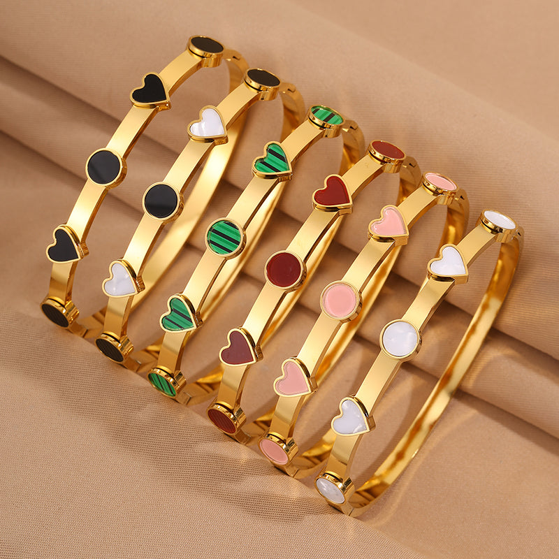 Heart Shape Rock Style Bangle For Super Bowl Featuring 304 Stainless Steel With 18K Real Gold Plated And Stone-Free Inlay