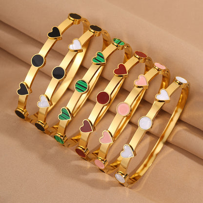 Heart Shape Rock Style Bangle For Super Bowl Featuring 304 Stainless Steel With 18K Real Gold Plated And Stone-Free Inlay