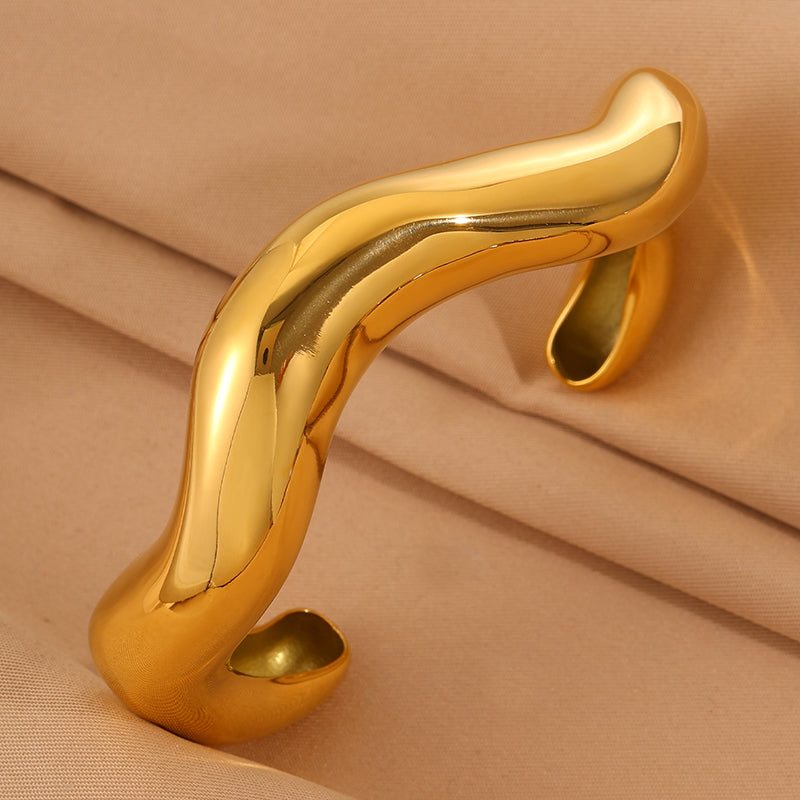 Solid Color Unisex Bangle For Super Bowl Featuring 304 Stainless Steel With 18K Real Gold Plated And Stone-Free Inlay