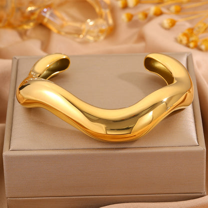 Solid Color Unisex Bangle For Super Bowl Featuring 304 Stainless Steel With 18K Real Gold Plated And Stone-Free Inlay