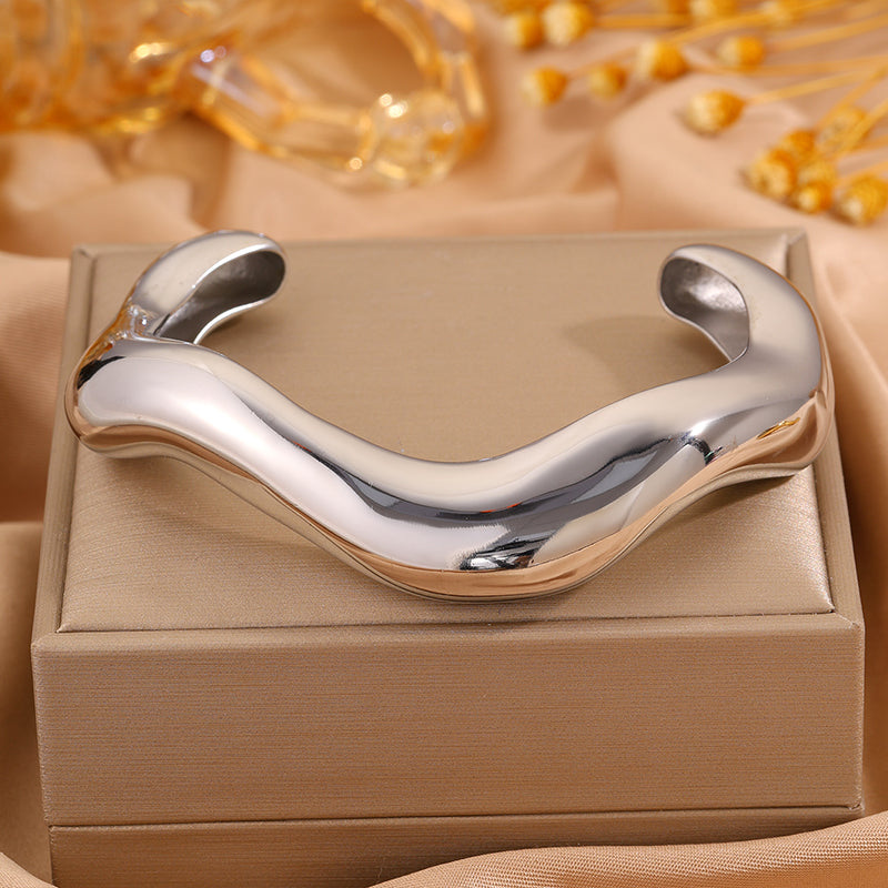 Solid Color Unisex Bangle For Super Bowl Featuring 304 Stainless Steel With 18K Real Gold Plated And Stone-Free Inlay