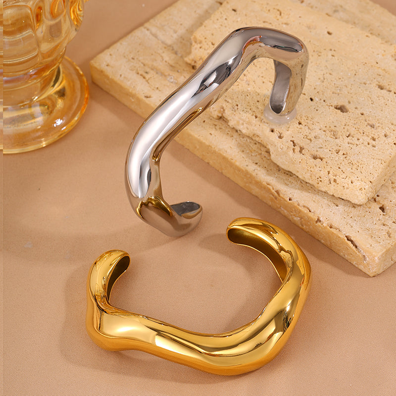 Solid Color Unisex Bangle For Super Bowl Featuring 304 Stainless Steel With 18K Real Gold Plated And Stone-Free Inlay