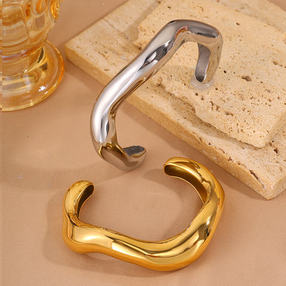 Solid Color Unisex Bangle For Super Bowl Featuring 304 Stainless Steel With 18K Real Gold Plated And Stone-Free Inlay