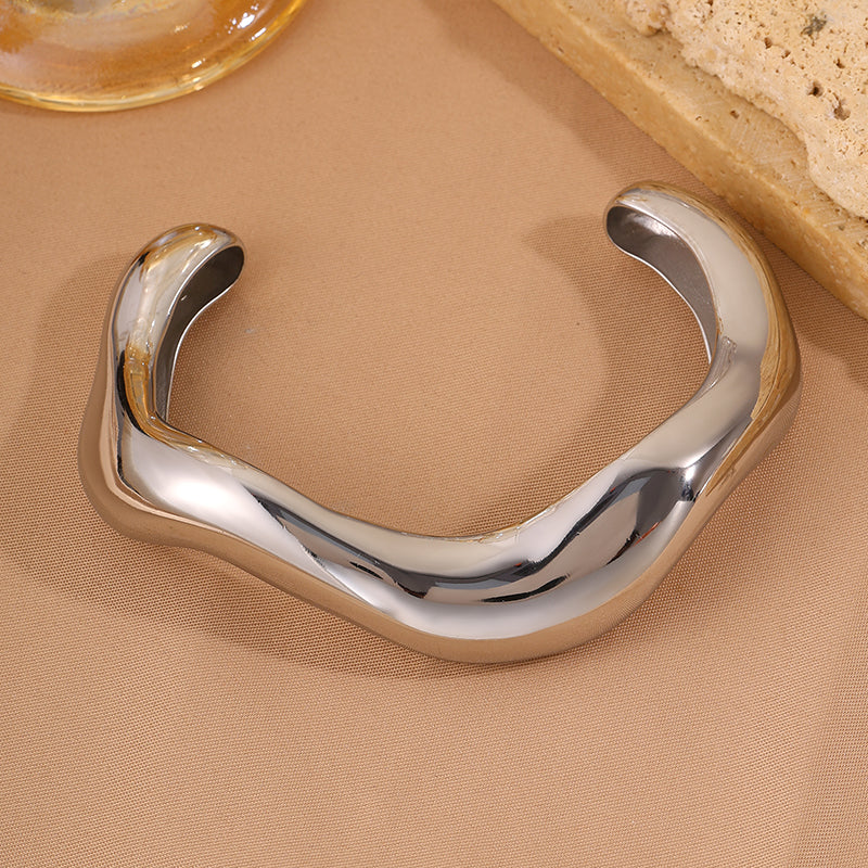 Solid Color Unisex Bangle For Super Bowl Featuring 304 Stainless Steel With 18K Real Gold Plated And Stone-Free Inlay