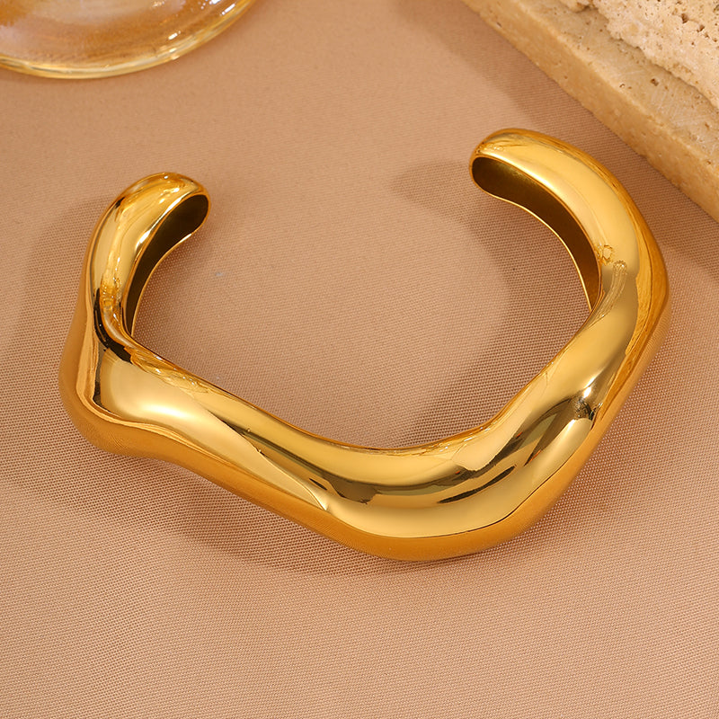 Solid Color Unisex Bangle For Super Bowl Featuring 304 Stainless Steel With 18K Real Gold Plated And Stone-Free Inlay