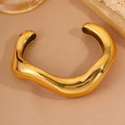 Solid Color Unisex Bangle For Super Bowl Featuring 304 Stainless Steel With 18K Real Gold Plated And Stone-Free Inlay