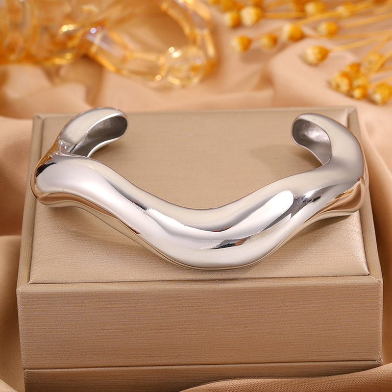 Solid Color Unisex Bangle For Super Bowl Featuring 304 Stainless Steel With 18K Real Gold Plated And Stone-Free Inlay