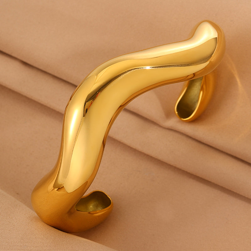 Solid Color Unisex Bangle For Super Bowl Featuring 304 Stainless Steel With 18K Real Gold Plated And Stone-Free Inlay