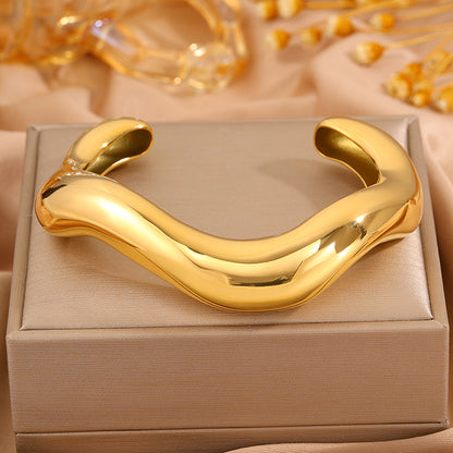 Solid Color Unisex Bangle For Super Bowl Featuring 304 Stainless Steel With 18K Real Gold Plated And Stone-Free Inlay