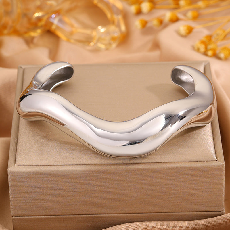 Solid Color Unisex Bangle For Super Bowl Featuring 304 Stainless Steel With 18K Real Gold Plated And Stone-Free Inlay