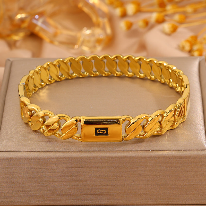 Solid Color Bangle For Super Bowl Featuring 304 Stainless Steel With 18K Real Gold Plated And Stone-Free Inlay