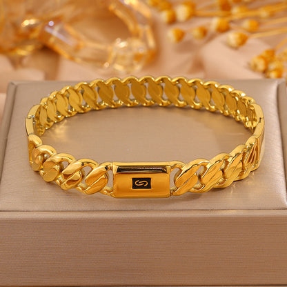 Solid Color Bangle For Super Bowl Featuring 304 Stainless Steel With 18K Real Gold Plated And Stone-Free Inlay