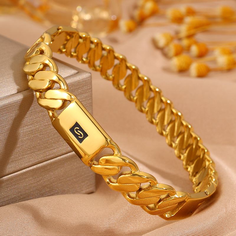 Solid Color Bangle For Super Bowl Featuring 304 Stainless Steel With 18K Real Gold Plated And Stone-Free Inlay