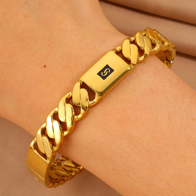 Solid Color Bangle For Super Bowl Featuring 304 Stainless Steel With 18K Real Gold Plated And Stone-Free Inlay