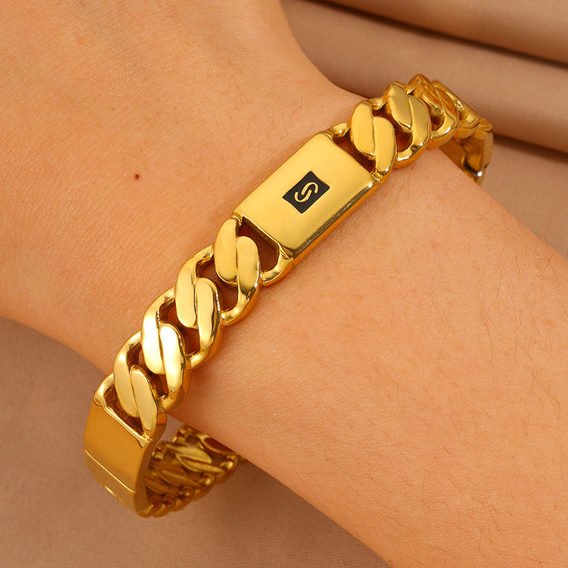 Solid Color Bangle For Super Bowl Featuring 304 Stainless Steel With 18K Real Gold Plated And Stone-Free Inlay