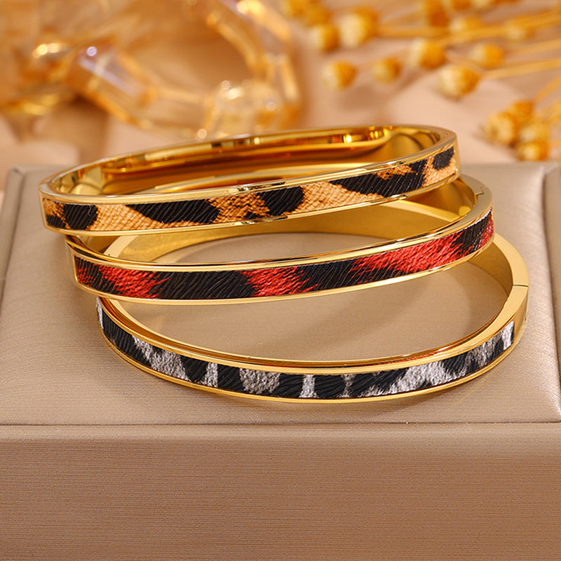 Roman Style Solid Color Bangle For Super Bowl Featuring 304 Stainless Steel With 18K Real Gold Plated And Stone-Free Inlay