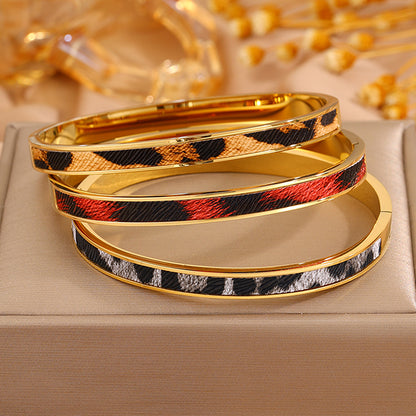 Roman Style Solid Color Bangle For Super Bowl Featuring 304 Stainless Steel With 18K Real Gold Plated And Stone-Free Inlay