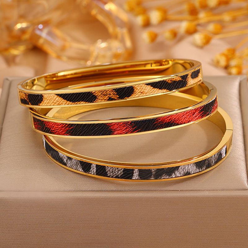 Roman Style Solid Color Bangle For Super Bowl Featuring 304 Stainless Steel With 18K Real Gold Plated And Stone-Free Inlay