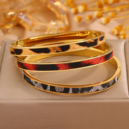 Roman Style Solid Color Bangle For Super Bowl Featuring 304 Stainless Steel With 18K Real Gold Plated And Stone-Free Inlay