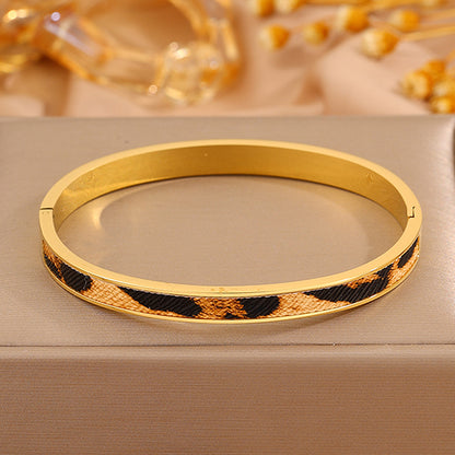 Roman Style Solid Color Bangle For Super Bowl Featuring 304 Stainless Steel With 18K Real Gold Plated And Stone-Free Inlay