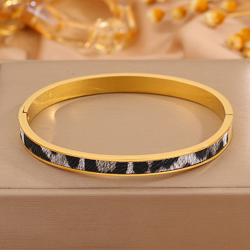 Roman Style Solid Color Bangle For Super Bowl Featuring 304 Stainless Steel With 18K Real Gold Plated And Stone-Free Inlay
