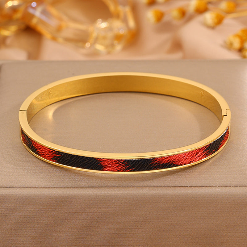 Roman Style Solid Color Bangle For Super Bowl Featuring 304 Stainless Steel With 18K Real Gold Plated And Stone-Free Inlay