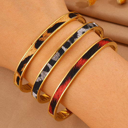 Roman Style Solid Color Bangle For Super Bowl Featuring 304 Stainless Steel With 18K Real Gold Plated And Stone-Free Inlay