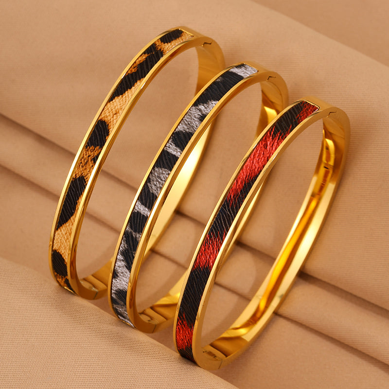 Roman Style Solid Color Bangle For Super Bowl Featuring 304 Stainless Steel With 18K Real Gold Plated And Stone-Free Inlay