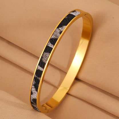 Roman Style Solid Color Bangle For Super Bowl Featuring 304 Stainless Steel With 18K Real Gold Plated And Stone-Free Inlay