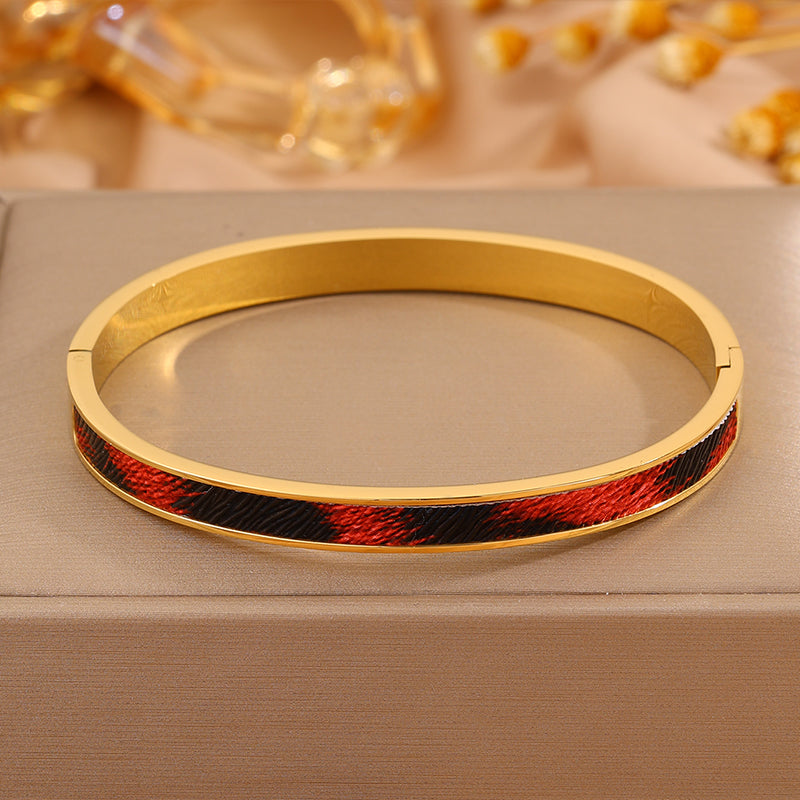 Roman Style Solid Color Bangle For Super Bowl Featuring 304 Stainless Steel With 18K Real Gold Plated And Stone-Free Inlay