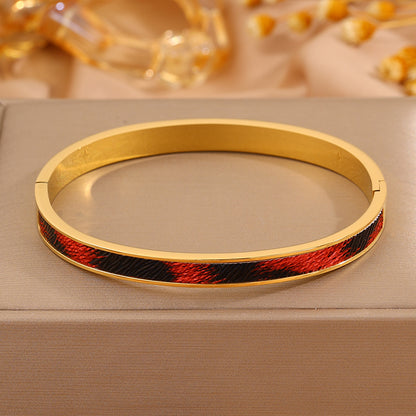 Roman Style Solid Color Bangle For Super Bowl Featuring 304 Stainless Steel With 18K Real Gold Plated And Stone-Free Inlay