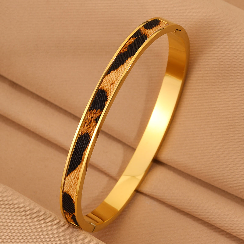 Roman Style Solid Color Bangle For Super Bowl Featuring 304 Stainless Steel With 18K Real Gold Plated And Stone-Free Inlay