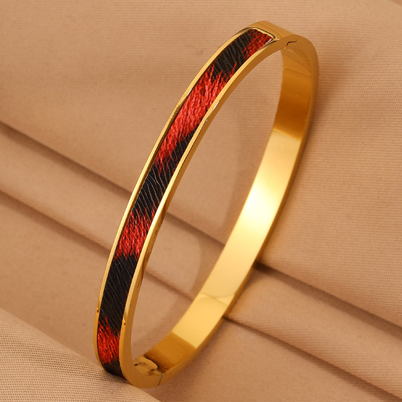 Roman Style Solid Color Bangle For Super Bowl Featuring 304 Stainless Steel With 18K Real Gold Plated And Stone-Free Inlay