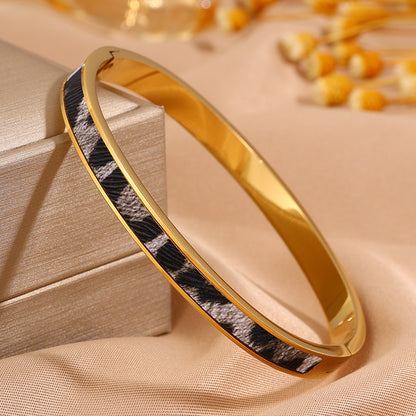Roman Style Solid Color Bangle For Super Bowl Featuring 304 Stainless Steel With 18K Real Gold Plated And Stone-Free Inlay